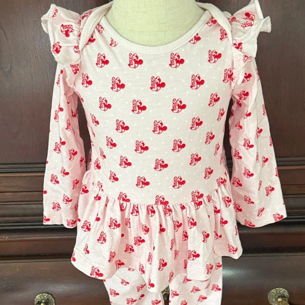 Disney Baby Minnie Mouse Pink Ruffle Peplum Legging Set 18-24M Toddler Girl